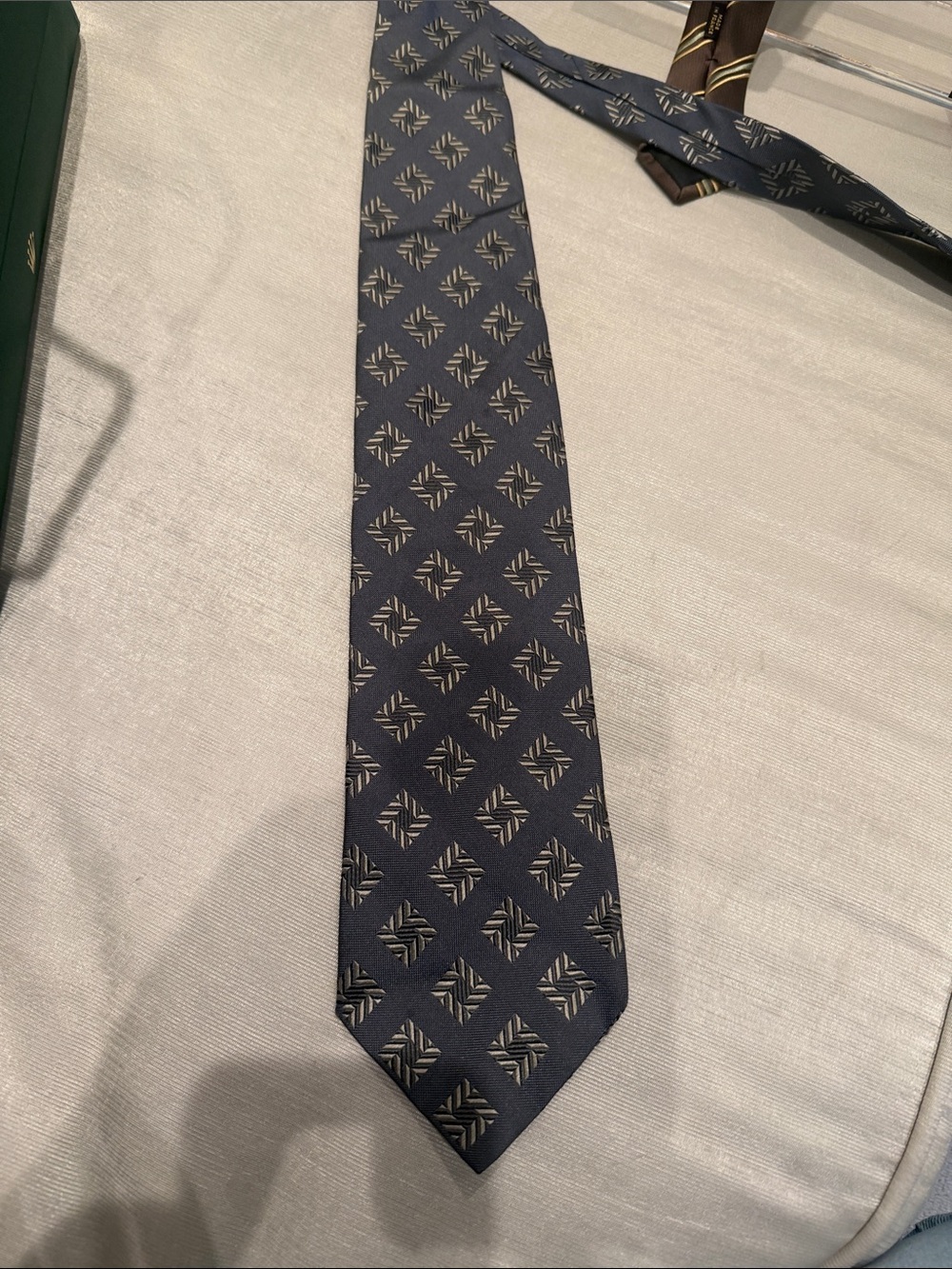 Ermenegildo Zegna Navy Silk Tie with Geometric Diamond Motif
